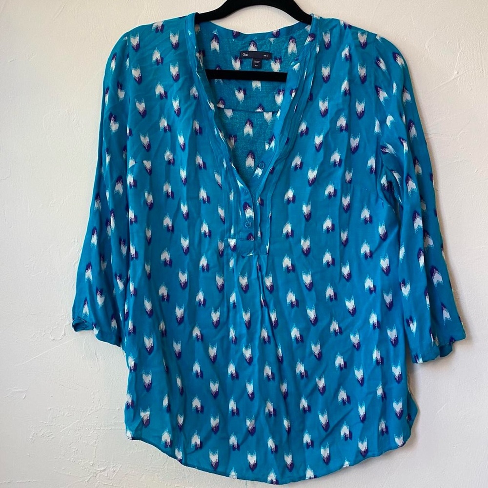 GAP Teal and White Patterned Blouse